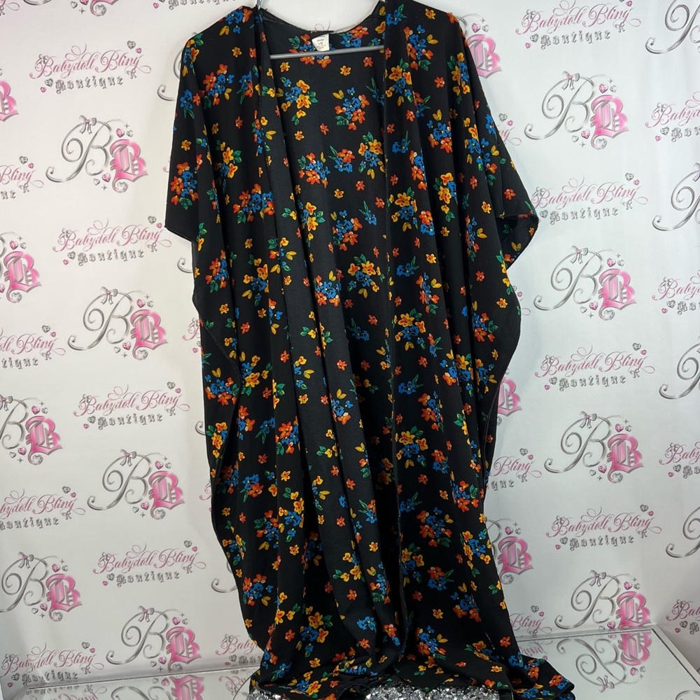 Cover Me cardigan long style flowers Floral Kimono orange blue yellow Black